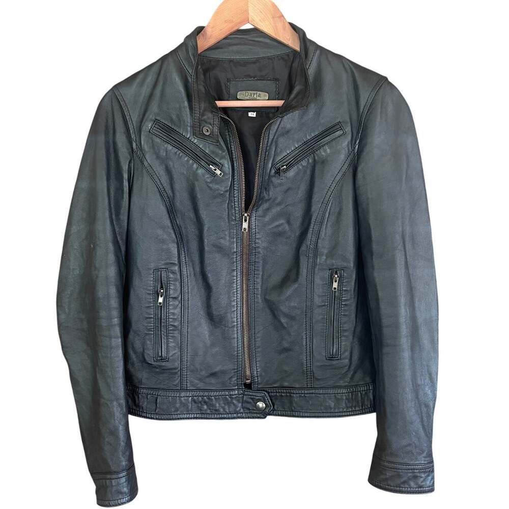 Daria Firenze Leather Moto Jacket M Black Zip Italian Y2K Grunge Quiet Luxury